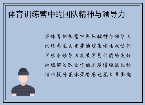 体育训练营中的团队精神与领导力